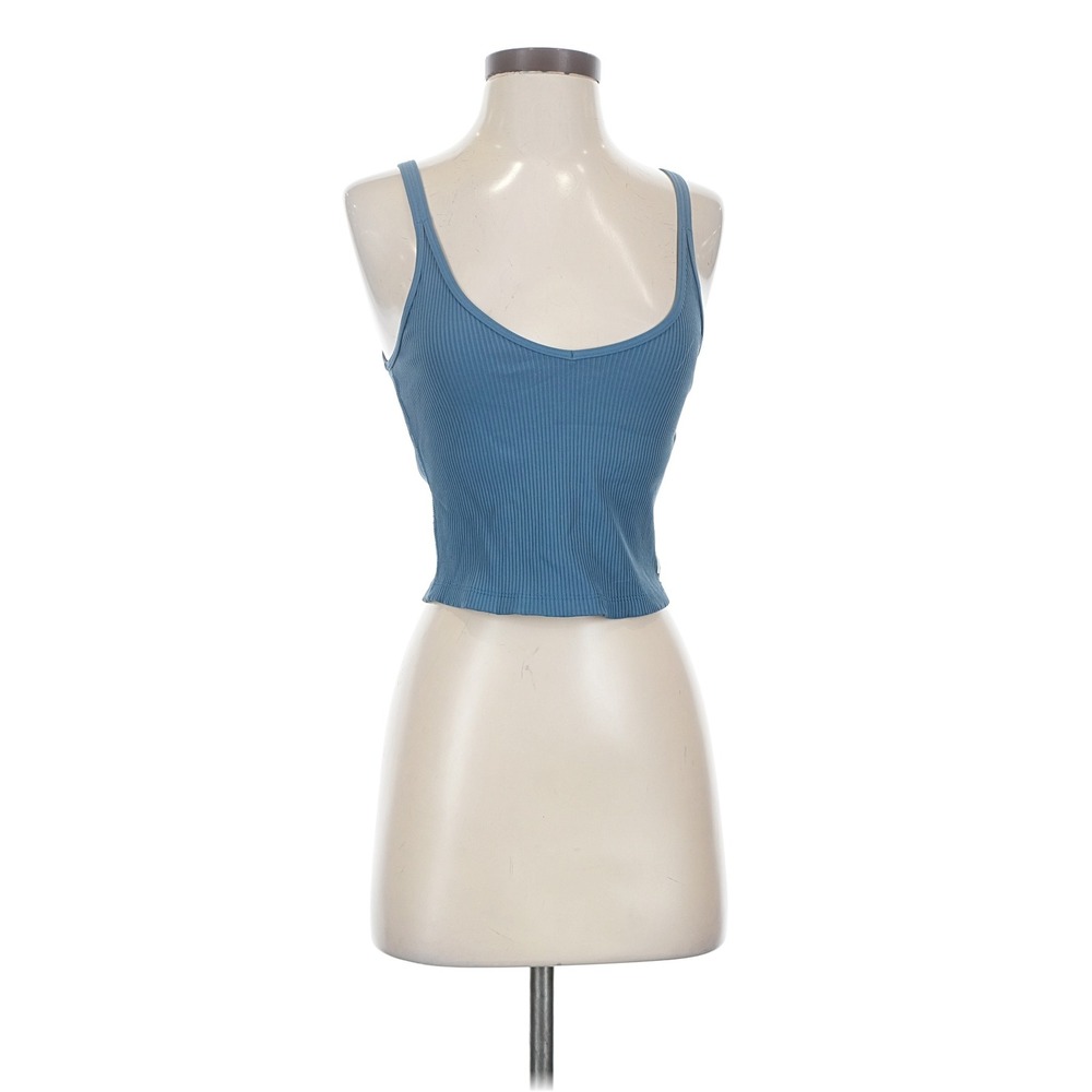 Vuori Ribbed V-Neck Crop Tank with Built-in Bra Dusty Blue Straps Size Small - Picture 2 of 16